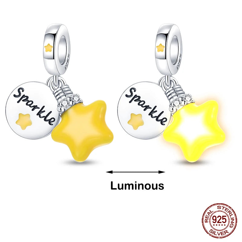 Hot Sale 925 Silver Glow in the dark Firefly Honeybee Star Charms Beads Fit Qikaola 925 Original Bracelets Fine DIY Jewelry Gift