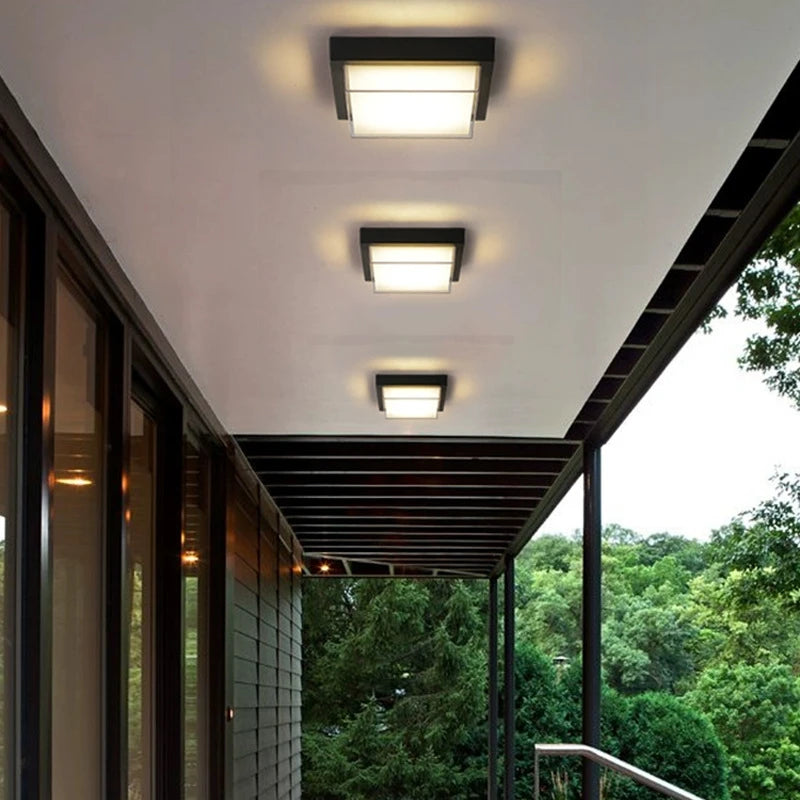 Square Outdoor LED Ceiling Lamp Surface Mounted Waterproof Sconces Bathroom Porch Garden Exterior Wall Lighting Fixture 110/220V