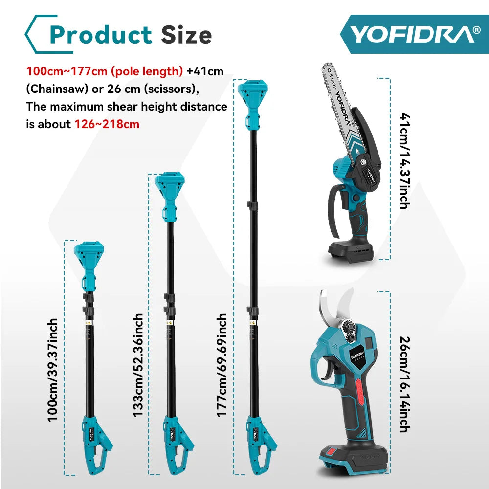 YOFIDRA Brushless Electric Chainsaw Telescoping Pole 3IN1 High Branch Saw Woodworking Pruning Power Tool For Makita Battery Pin