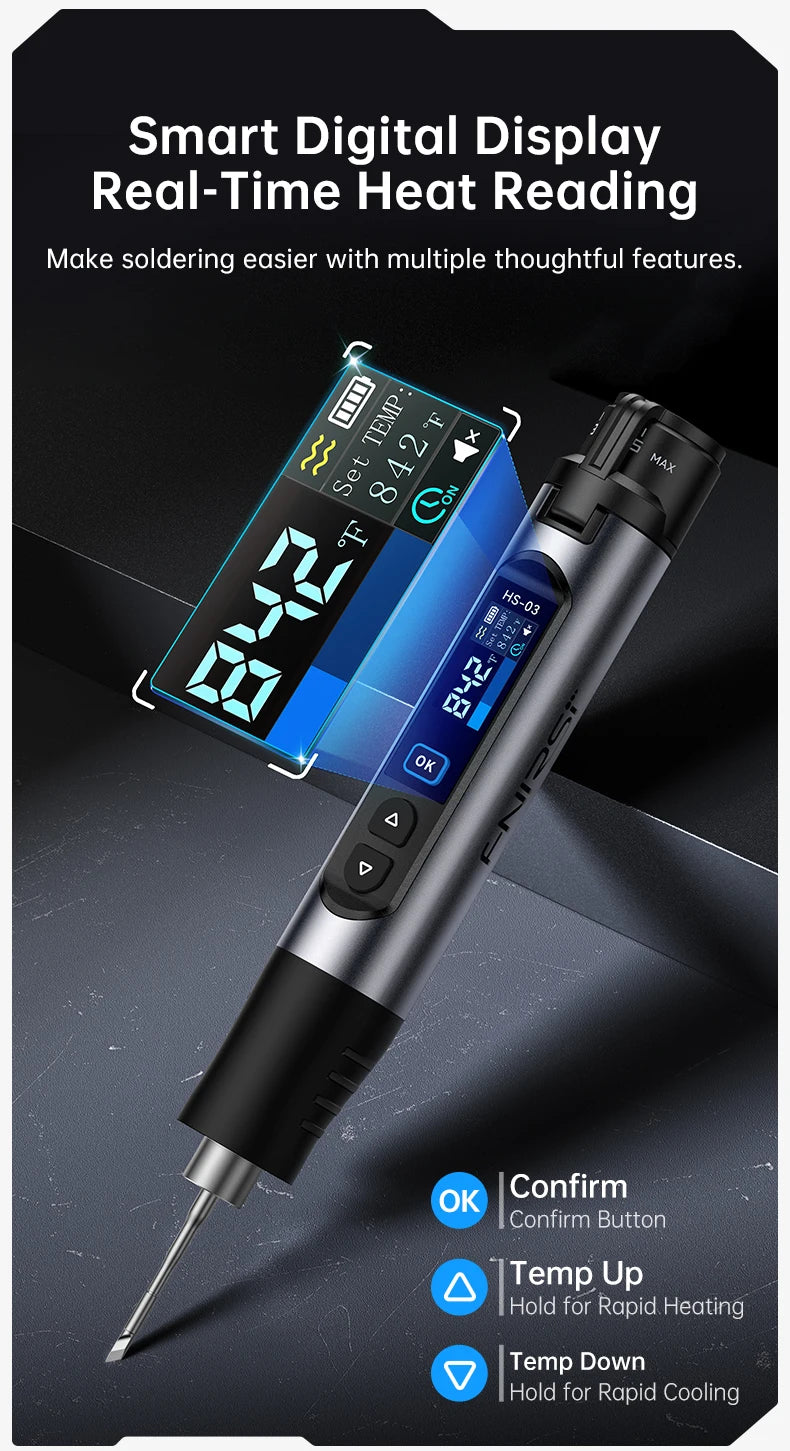 FNIRSI HS-03 Portable Heating Tool 2600mAh Replaceable Battery USB C Fast Heating 3 Level Temperature Adjustable Device