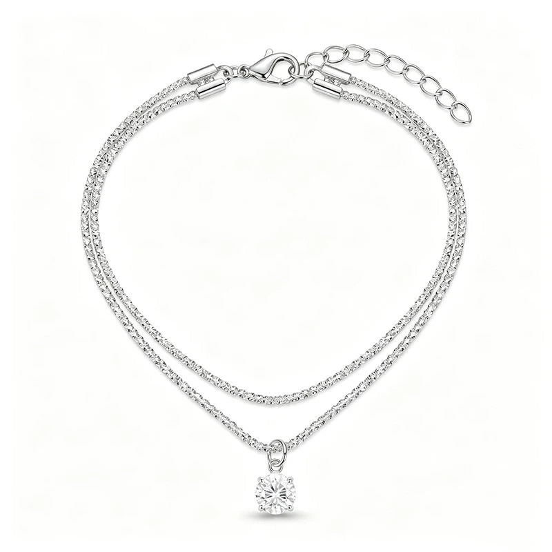 Adjustable Double Layer Cubic Zirconia Six Prong Anklet Summer Beach Waterproof Foot Jewelry Suitable For Daily Parties Banquet