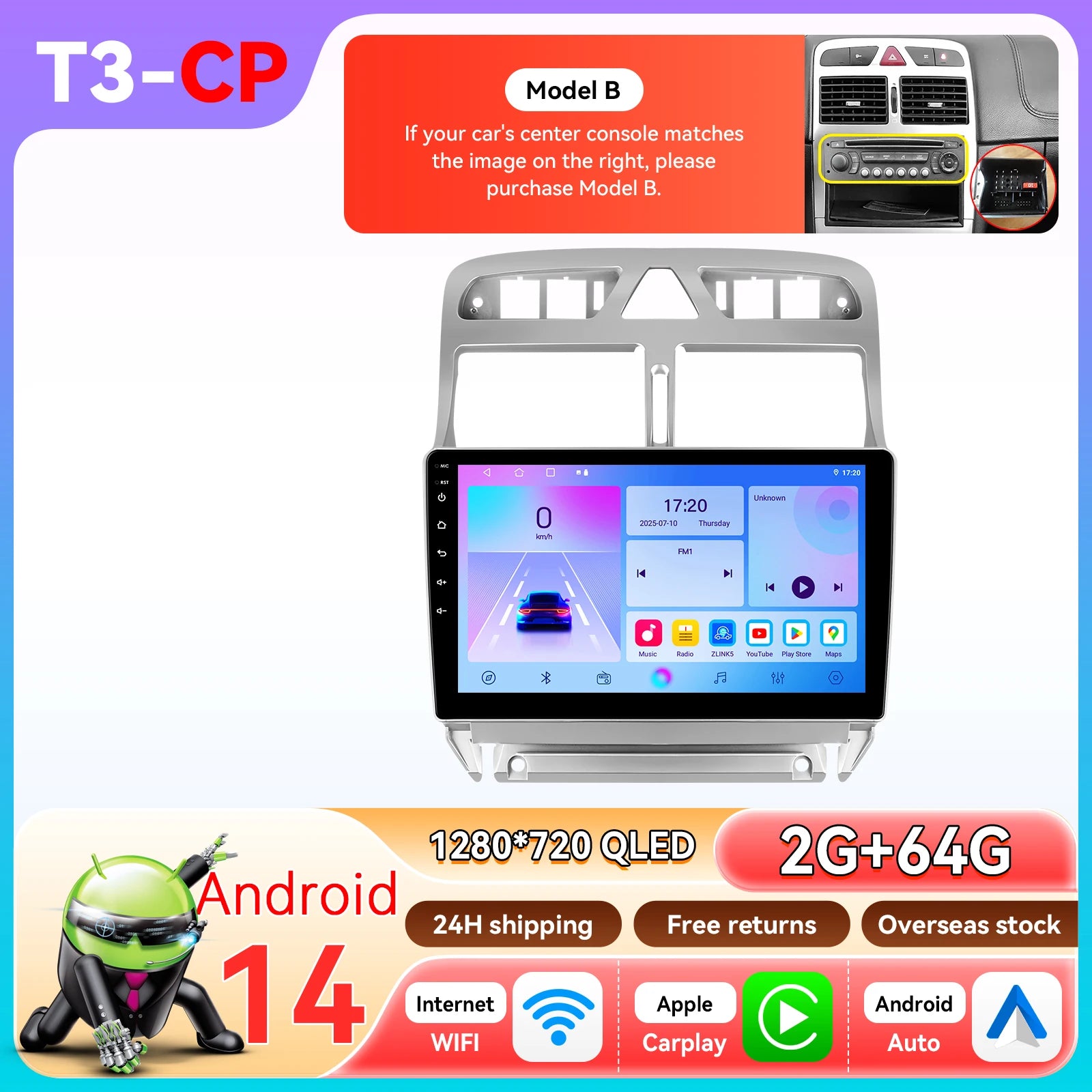 Hizpo 2Din 9inch CarPlay Android Auto Car Radio for Peugeot 307 307CC 307SW 2002 - 2013 Multimedia Navigation GPS RDS DSP 4G BT
