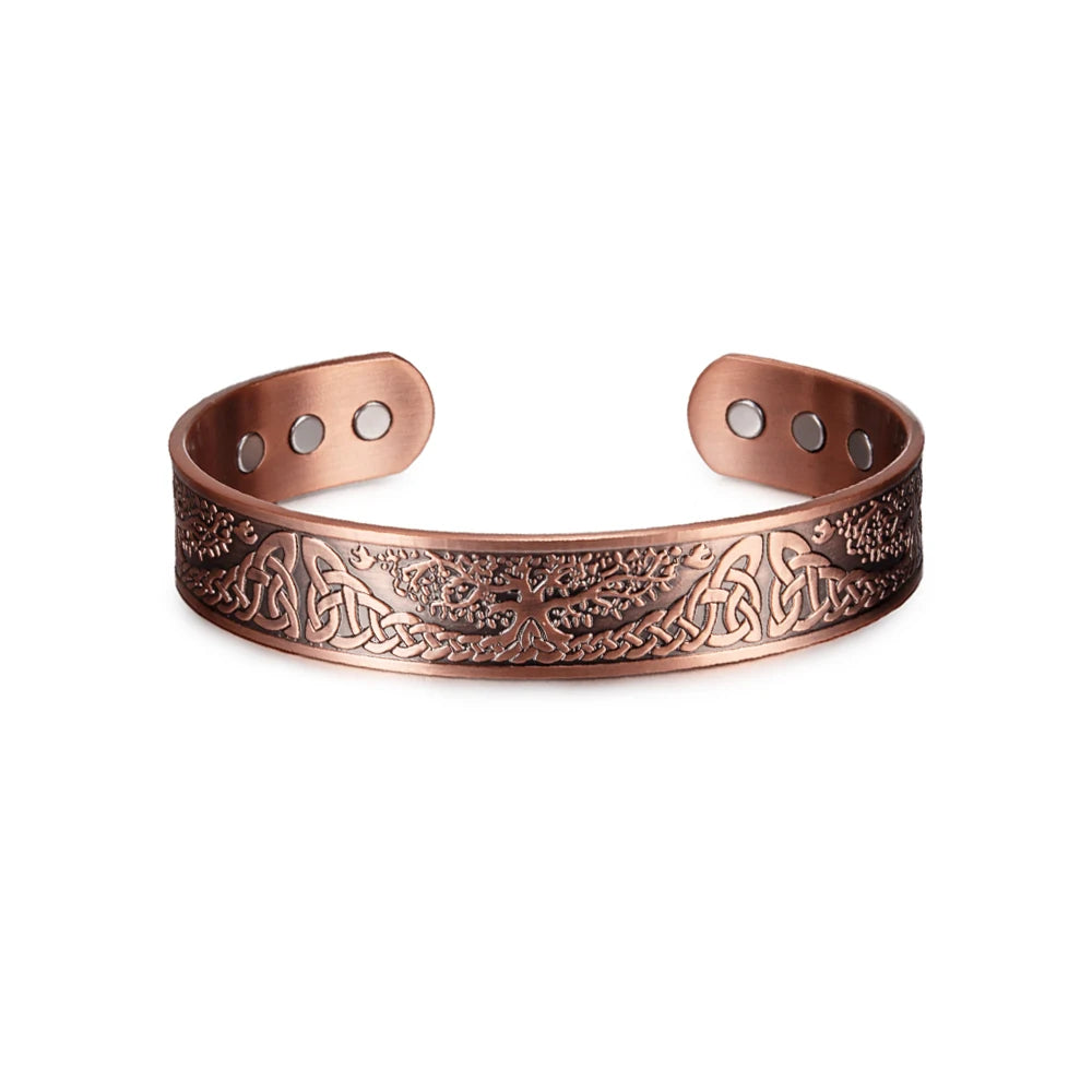 Vinterly Pure Copper Bracelets Vintage Viking Yggdrasil 15mm Adjustable Cuff Bangles Health Energy High Magnet Jewelry Resizable