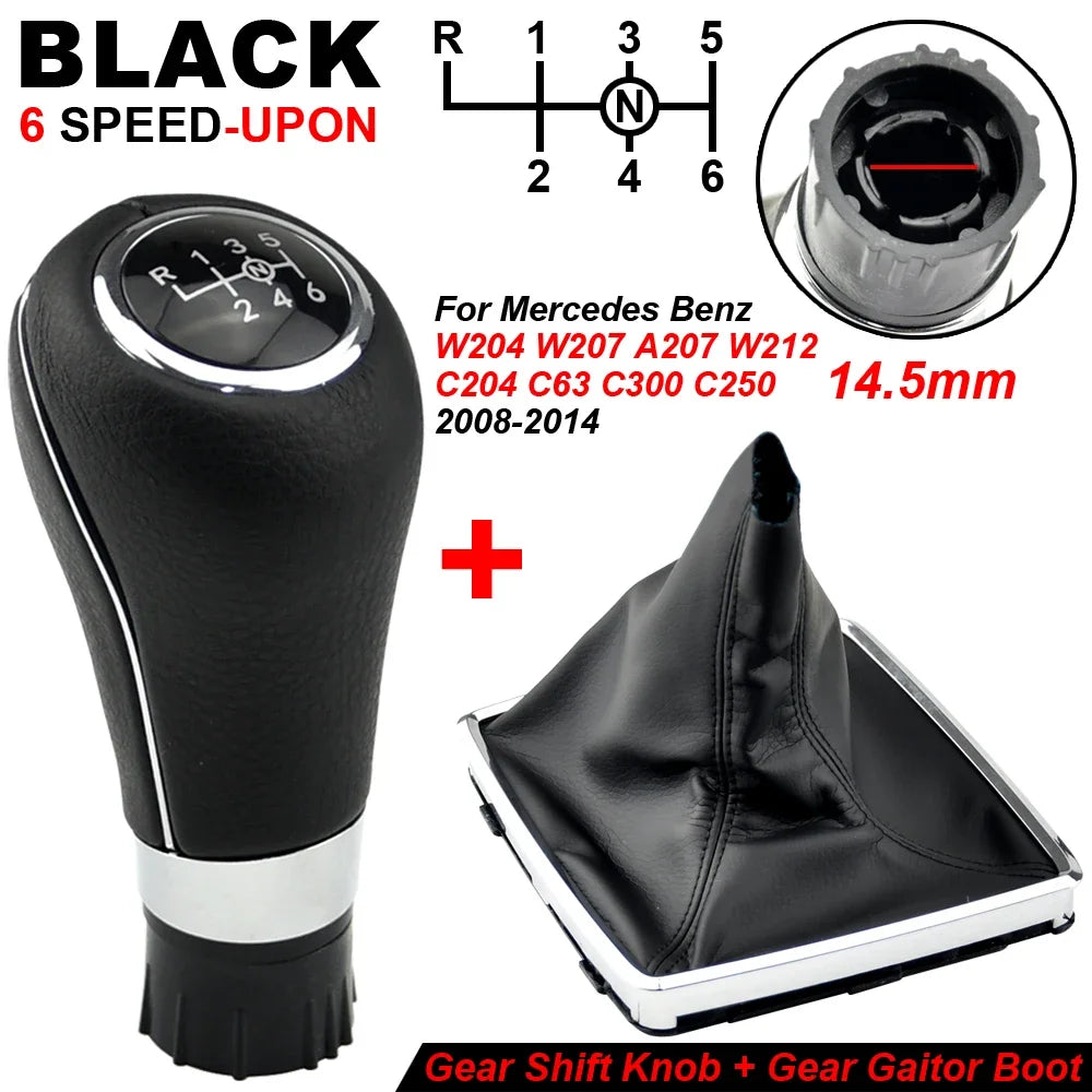 Pommeau de Levier de Vitesse 5/6 Vitesses avec Soufflet en Cuir PU pour Mercedes Benz W204 C204 C63 C300 C250 W207 A207 W212 2007-2013