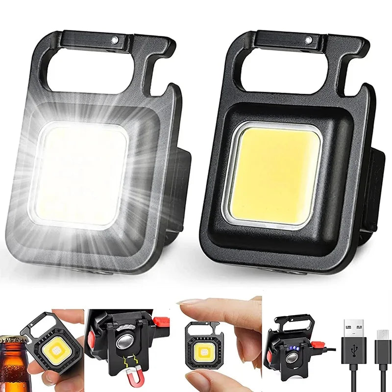 LED Flashlight Super Bright 1500LM Folding Bracket Bright EDC Keychain USB Rechargeable Waterproof Light Outdoor Camping Tools
