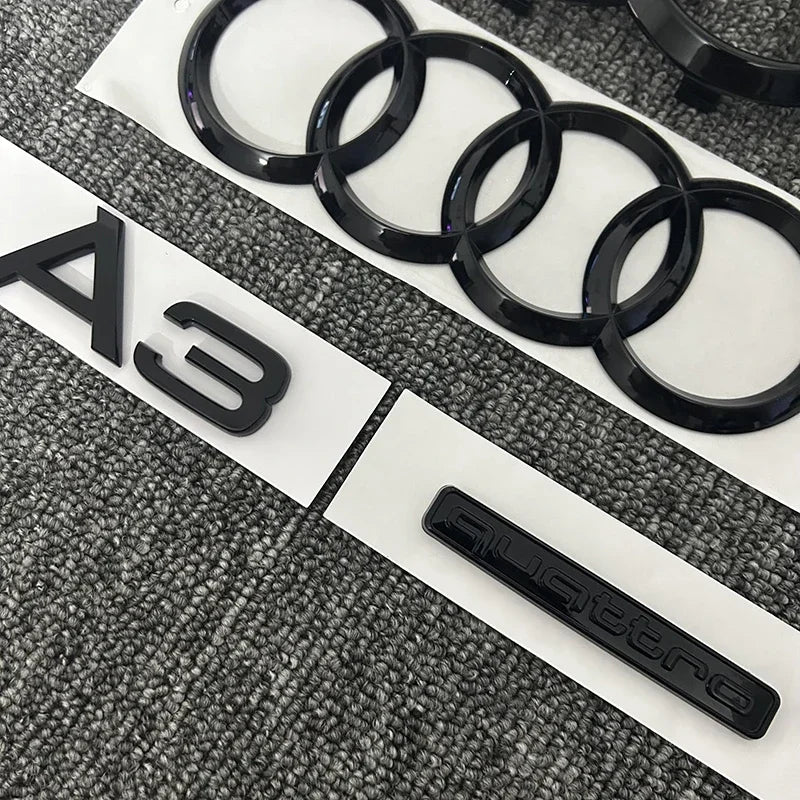Black ABS 4 Ring Logo Emblem Badge Sticker for AUDI A3 2010-2020 Quattro Mark Hood Front Grill Rear Trunk Emblem