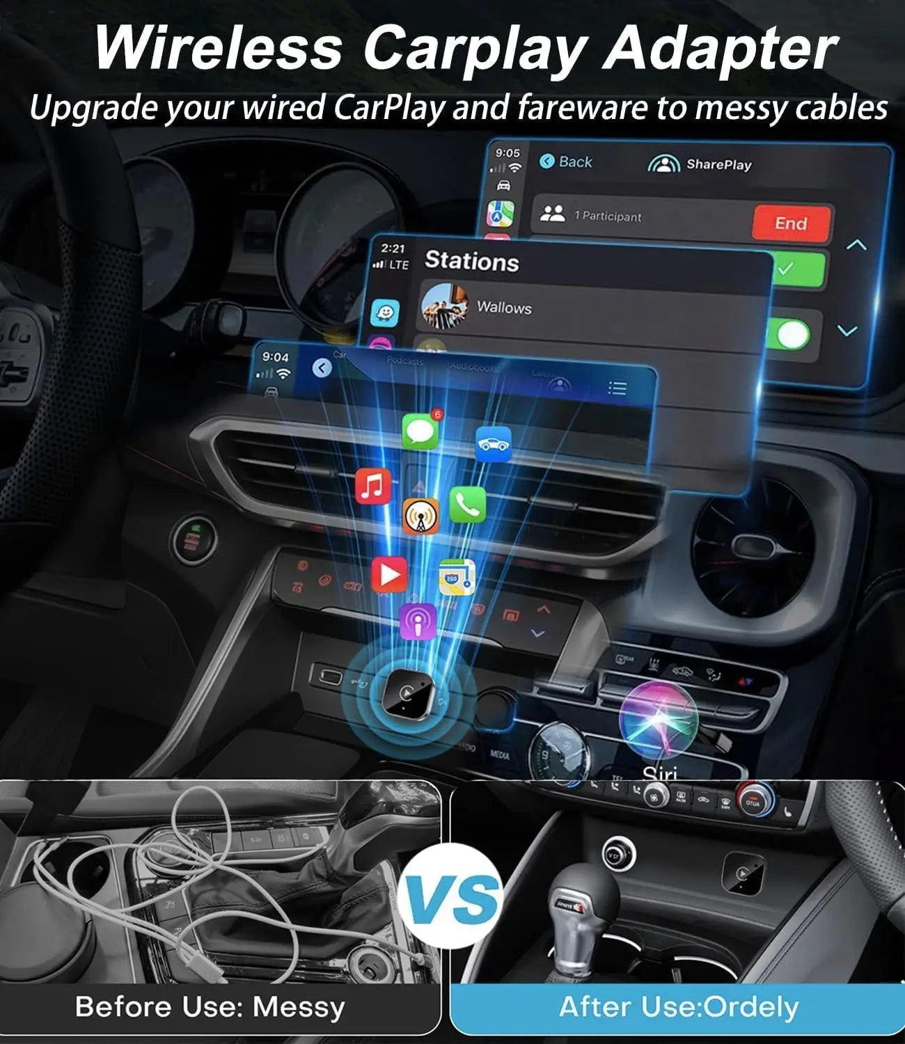 Dongle CarPlay et Android Auto sans fil, connexion automatique rapide, Plug & Play compact pour iPhone/Android, USB/USB-C, sans latence