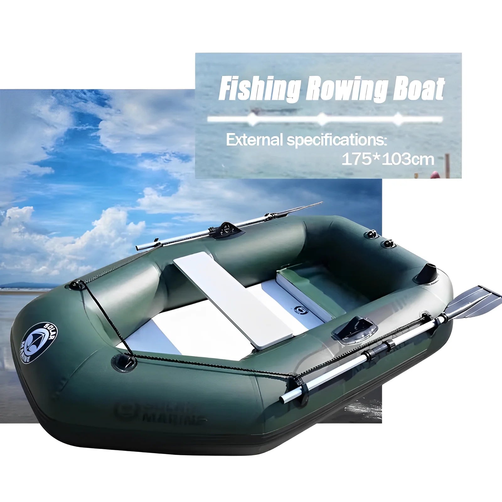 1.75M PVC Inflatable Fishing Boat with Air Mat Floor Surfing Canoe Racing Boats and Kayak Adult Watersport Outdoor Accessories
