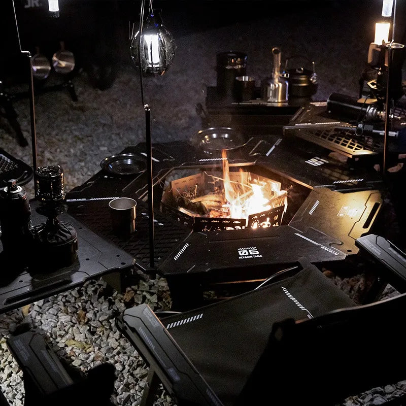 Foldable Detachable Hexagonal Tables Lightweight Convenient Barbecue Picnic Tables Multifunctional Outdoor Camping Furnishings