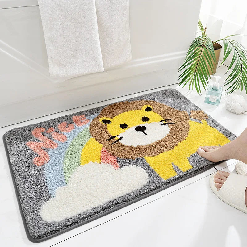 40*60cm Bath Mat Cute Lion Dinosaur Crocodile Bathroom Carpet Flocking Waterproof Non-Slip Shower Rug Entrance Door Foot Mats