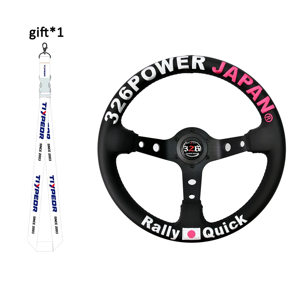 JDM 326 Racing Steering Wheel Leather Embroidery Aluminum Alloy Car modified Universal Steering Wheel with 6 Hole