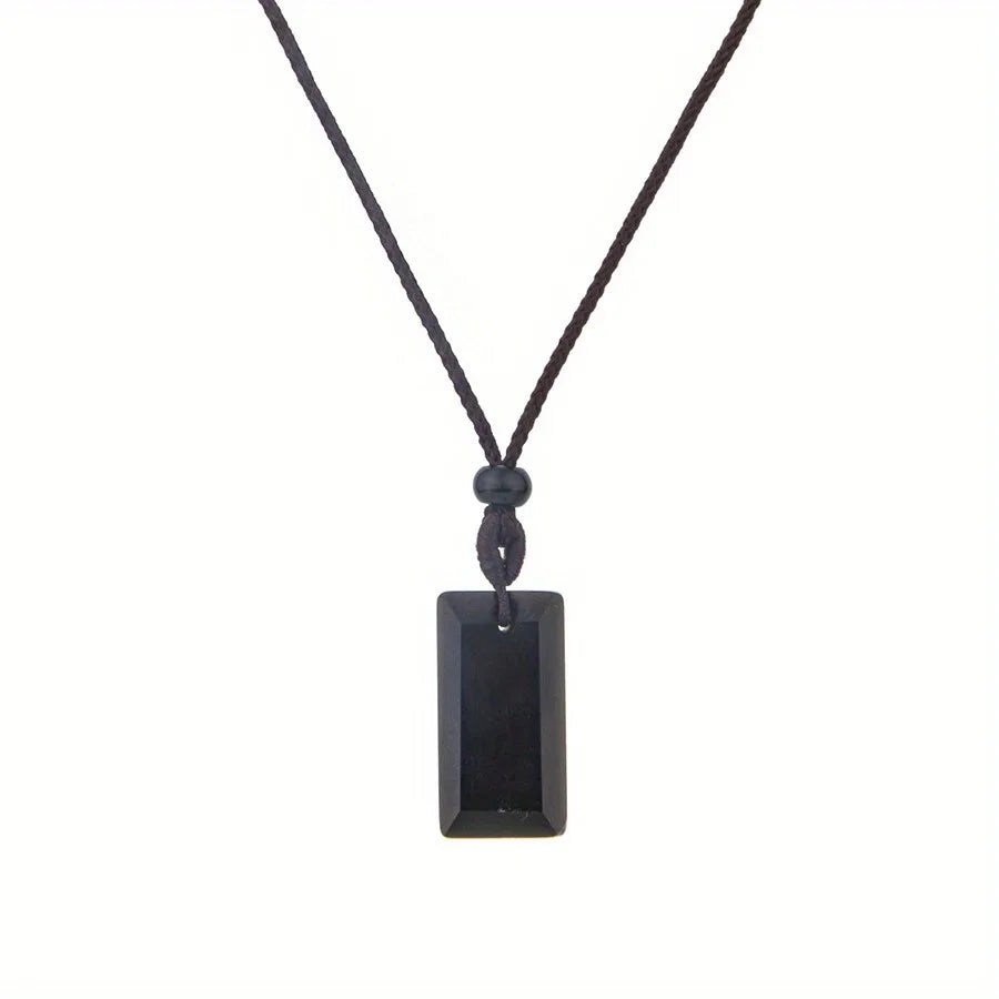 Natrual crystal stone gemstone agate hand-made Rectangular adjustable pendant necklace for women and men Stone Pendant Necklace