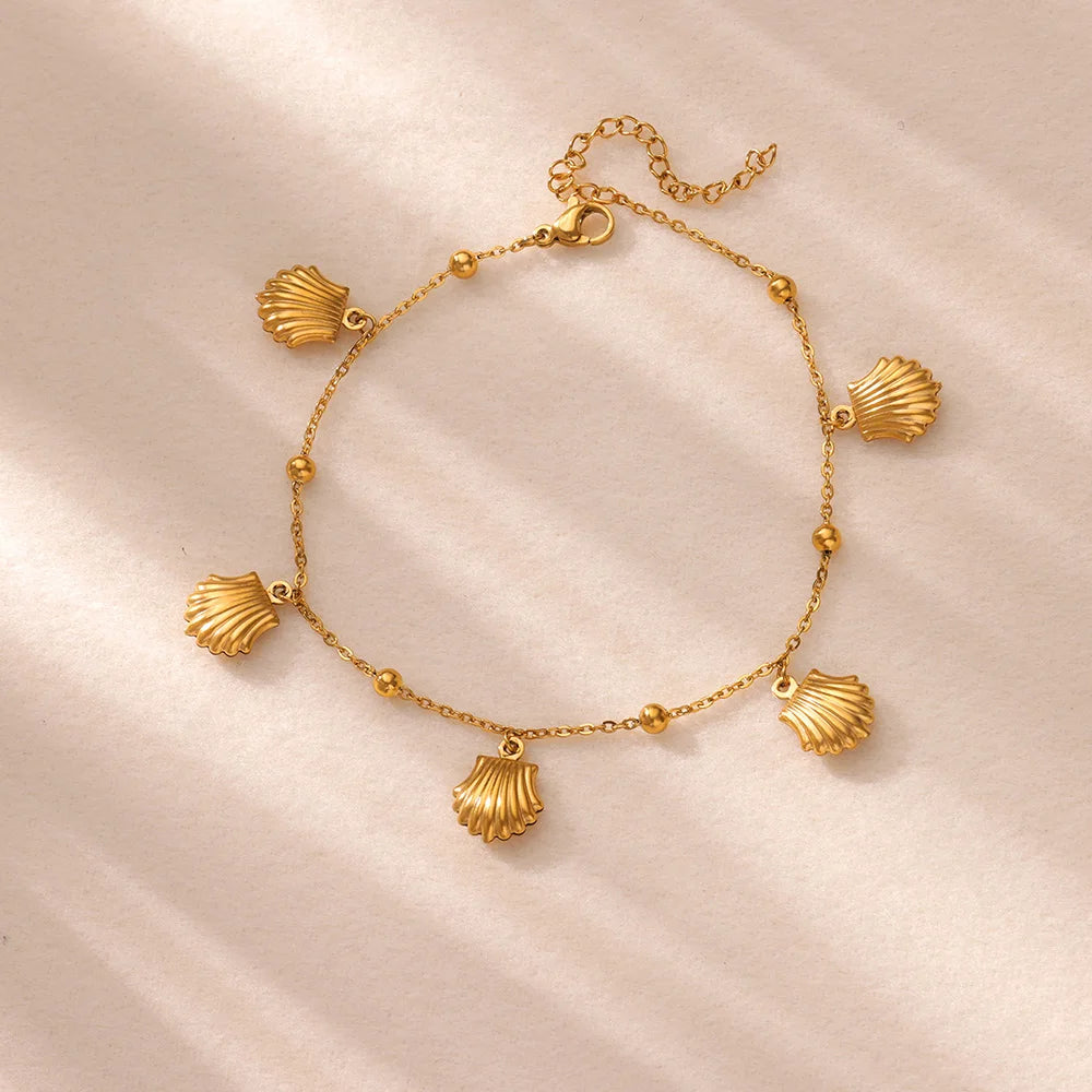 316L Stainless Steel Starfish Shell Charms Anklet For Women Fashion Gold Color Chain Summer Beach Aesthetic Jewelry Accessories
