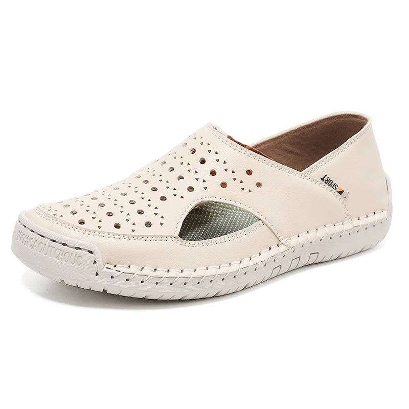 Unisex Sandals Hand Sewn Leather Hollow Out Outdoor Casual Shoes Comfortable Soft Summer Fashion Street Walking Shoes Women
