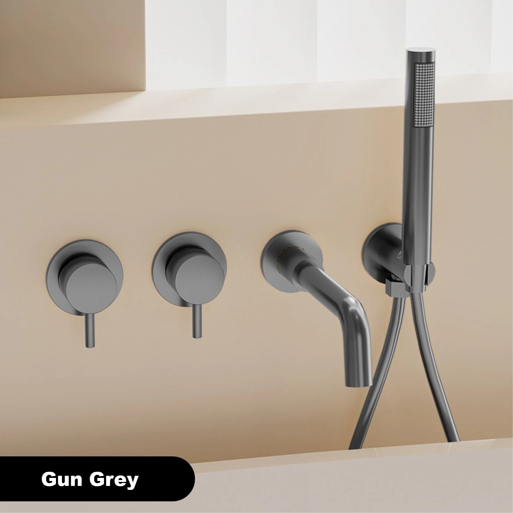 Mélangeur de Douche Mural Baignoire Minimaliste en Laiton Gris Anthracite avec Deux Poignées pour Eau Chaude et Froide, Double Fonction
