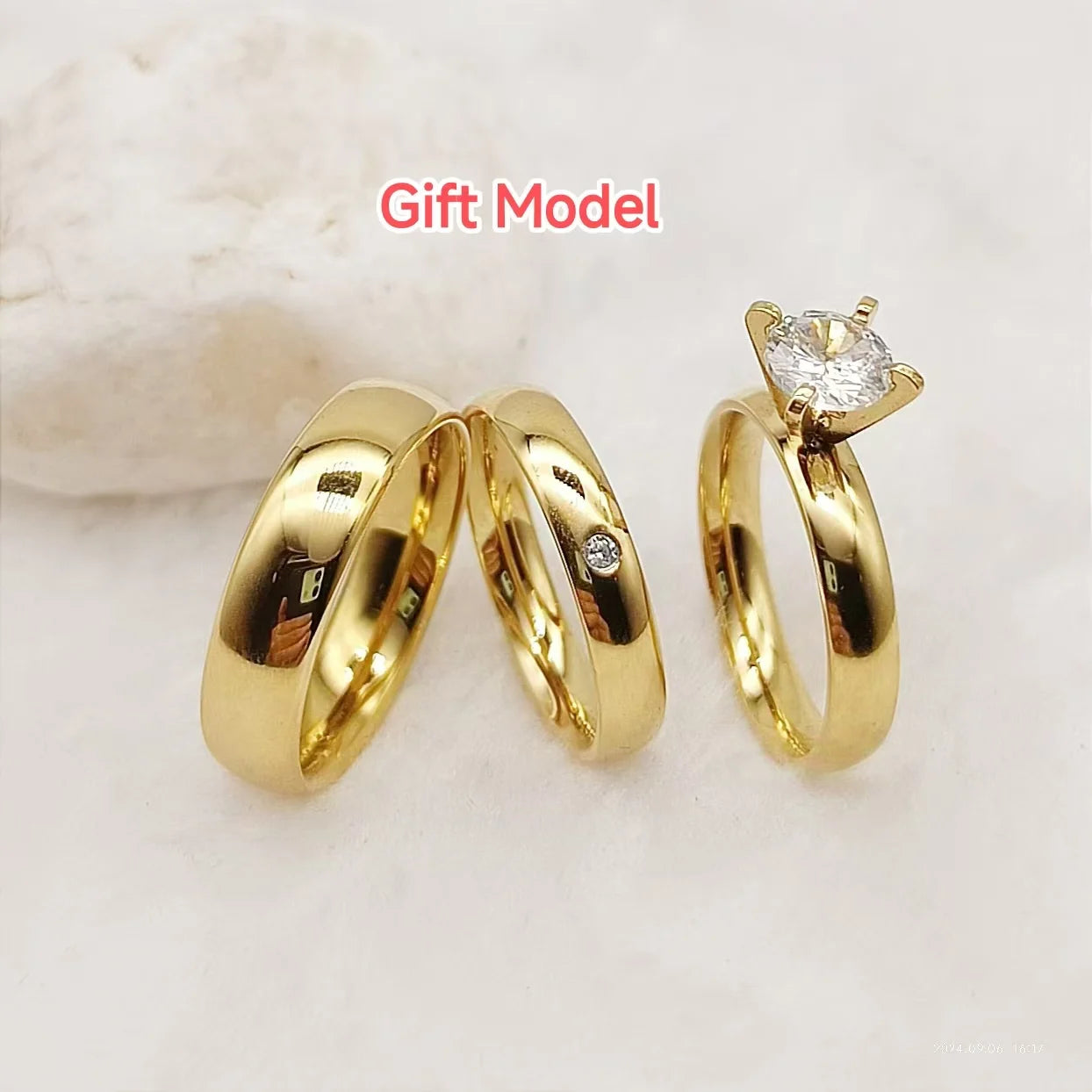 3pcs Matte Titanium Jewelry Italian Women 24k Gold Plated Ring Cz Diamond Ring Marriage Wedding Proposals Bridal Sets Couples