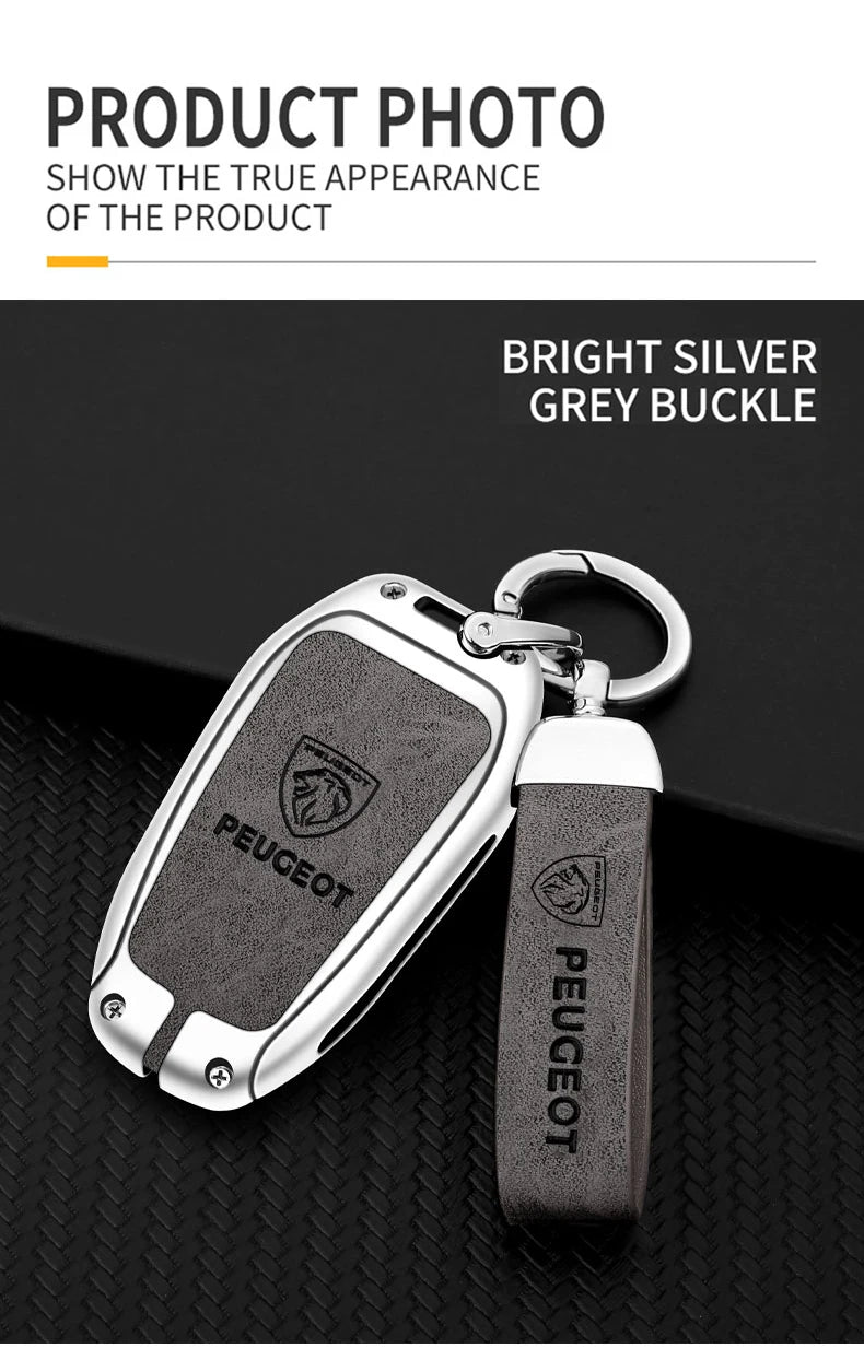 Leather Zine Alloy Car Smart Key Case Shell Cover Protector Fob For Peugeot 308 408 508 2008 3008 4008 5008 Keychain Accessories