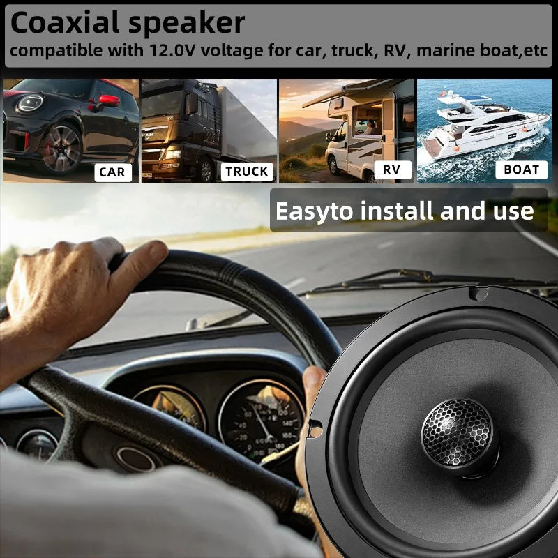 2pcs 6.5 Inch Car Audio Modified Front Door 2 Way Speaker  Set Max Power 160W Coaxial Speaker 4 Ohm Tweeter Car Interior Speaker