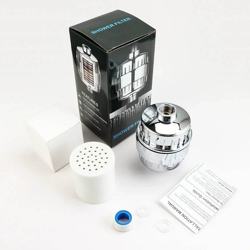 Filtre de Pomme de Douche 20 Étapes, Filtre d'Eau de Douche avec 2 Cartouches Filtrantes Remplaçables, Filtre de Douche pour Eau Dure