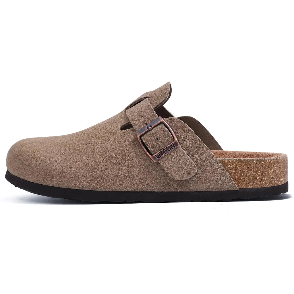 Asgard Women's Genuine Leather Clogs Soft Cork Footbed Cow Suede Mules With Adjustable Strap Fashion Comfort Slip on Slippers