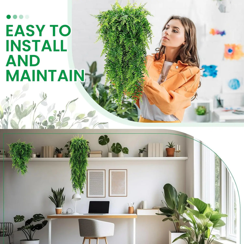 Fake Plants Artificial Hanging Plants Fake Potted Greenery Faux Eucalyptus Boston Fern String for Farmhouse Indoor Outdoor Decor