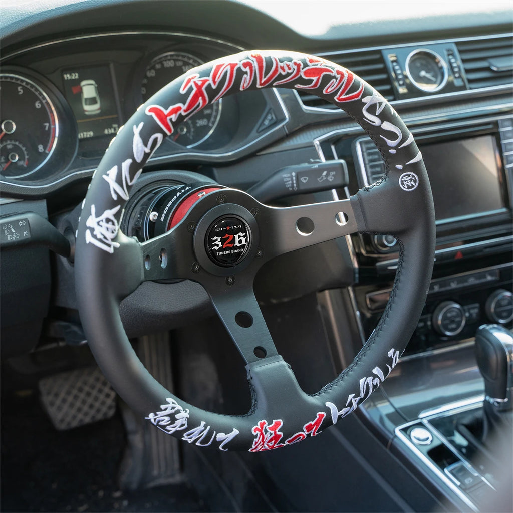 JDM 326 Racing Steering Wheel Leather Embroidery Aluminum Alloy Car modified Universal Steering Wheel with 6 Hole