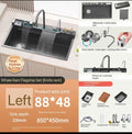 Stainless Steel Kitchen Sink with Faucet Digital Display Large Single Bowl Waterfall Rain 5 Functions System Dish Basin Sink