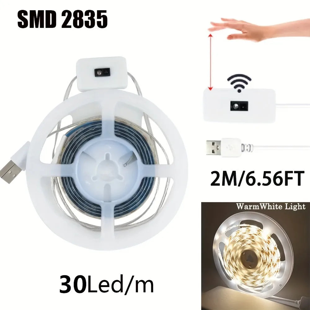 Ruban LED USB Lumières DC 5V Gradateur intelligent Interrupteur à capteur de balayage manuel Marche/arrêt Contrôle Rétroéclairage Bande TV Lampe Bande Chambre Décoration Maison