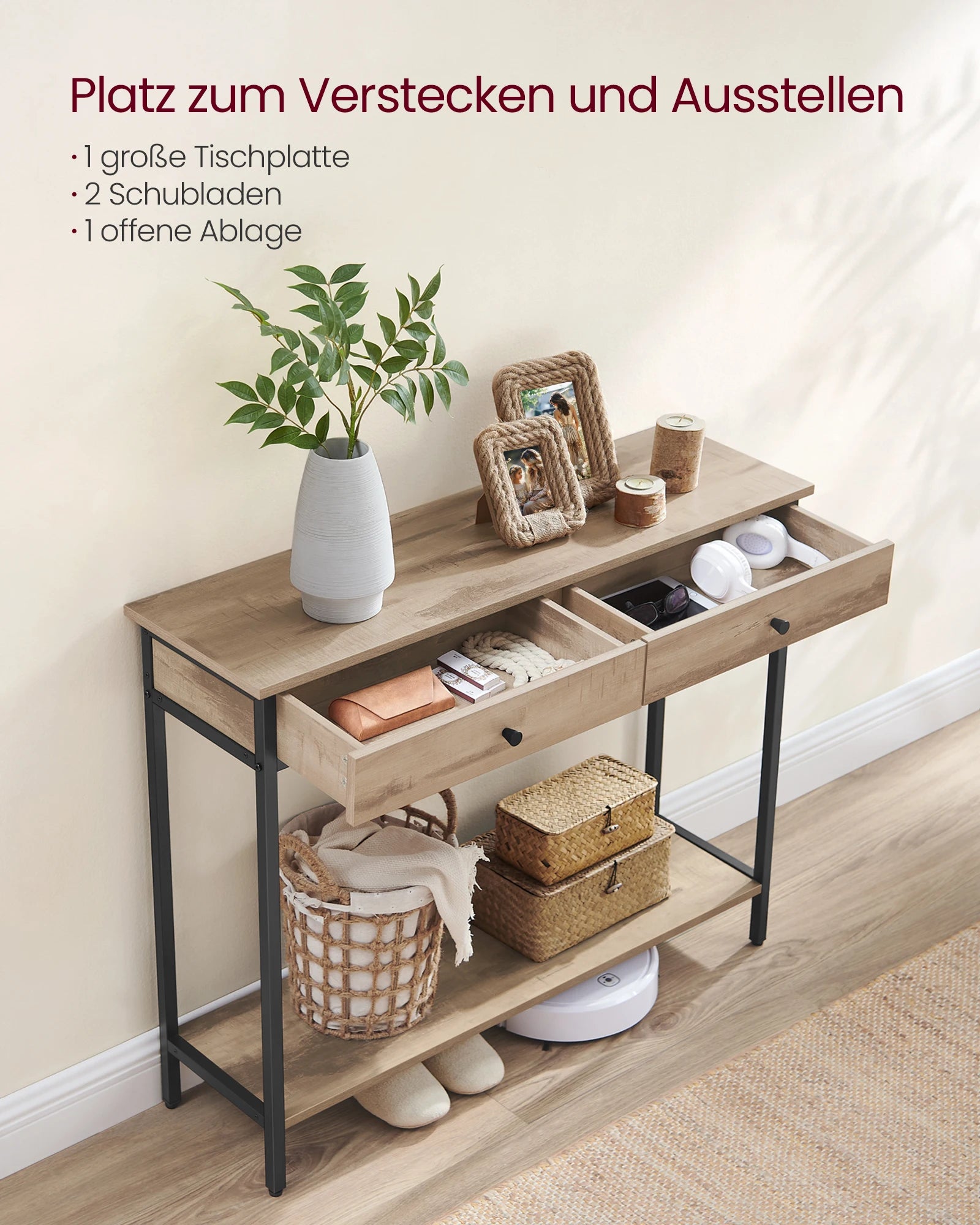 VASAGLE Console, Table d'entrée, Table d'appoint, Table de canapé avec 2 tiroirs
