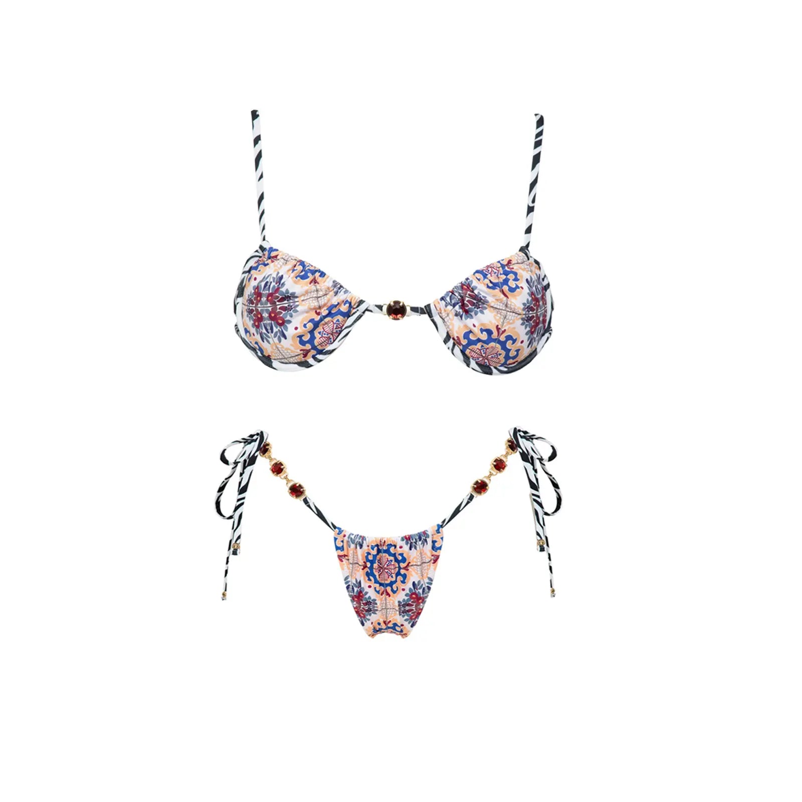 Maillot de bain 3 pièces push-up 2026 à imprimés rétro avec pantalon en maille, maillot de bain sexy pour femme, paréo de plage à bretelles