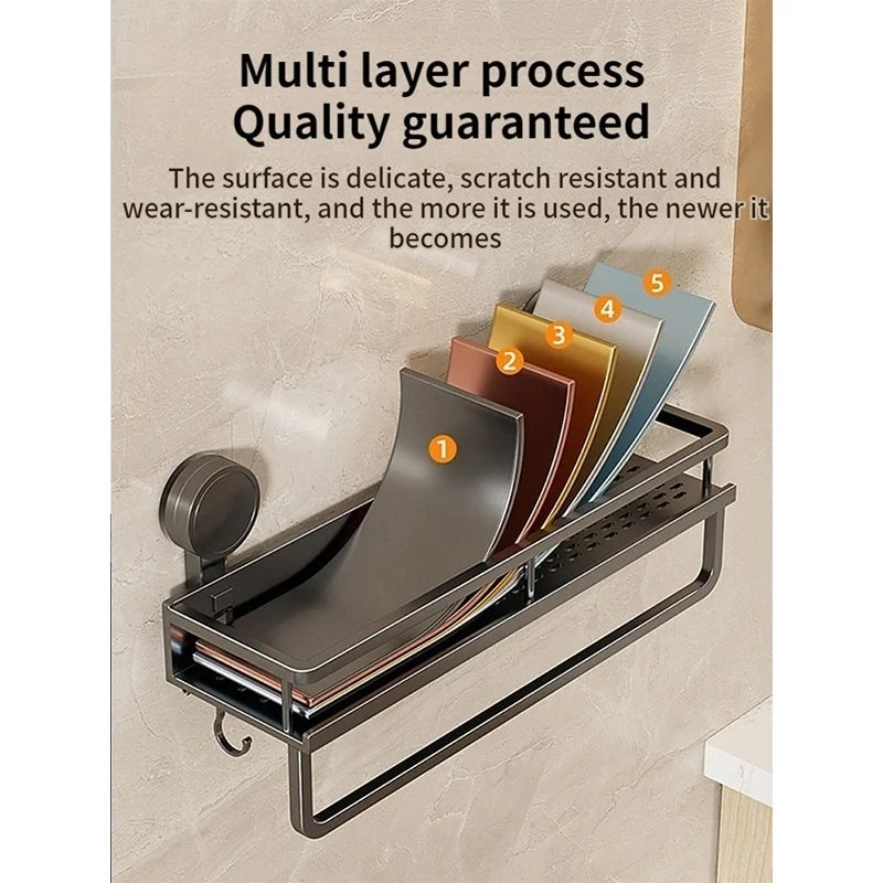 Étagère de salle de bain à ventouse sans perçage, support mural en aluminium pour toilettes, organiseur de salle de bain à suspendre.