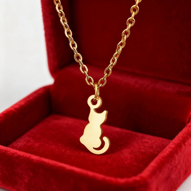 Cat Pendent Necklaces For Women Girls Clavicle Stainless Steel Charm Chain Choker Necklace Party Jewelry Gifts Accessories