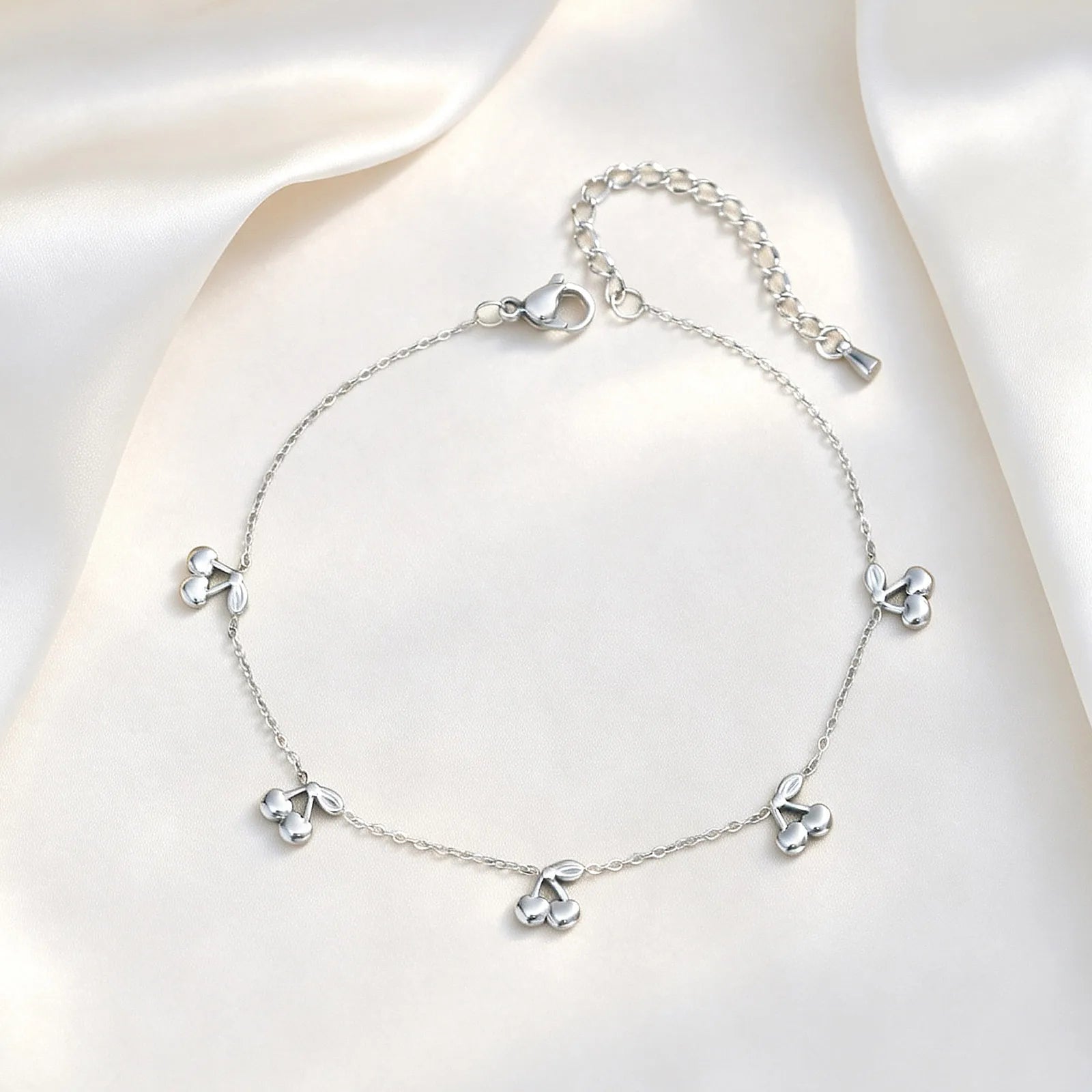 Cherry Charm Anklet for Women, Stainless Steel Cute Fruit Foot Chain, Summer Waterproof Jewelry Gift
