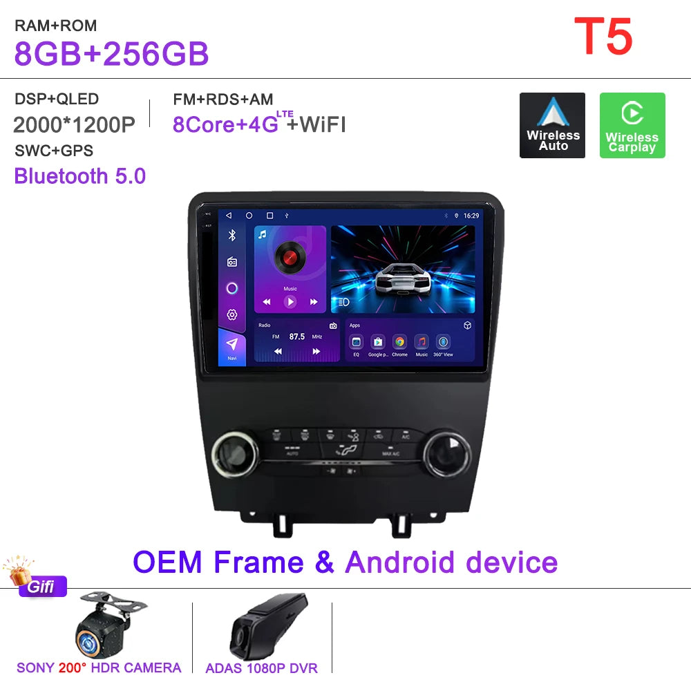 Android 16 Car For Ford Mustang 2010-2014 Multimedia Player Stereo Car Radio Autoradio GPS WIFI Carplay Touch Screen Head Unit