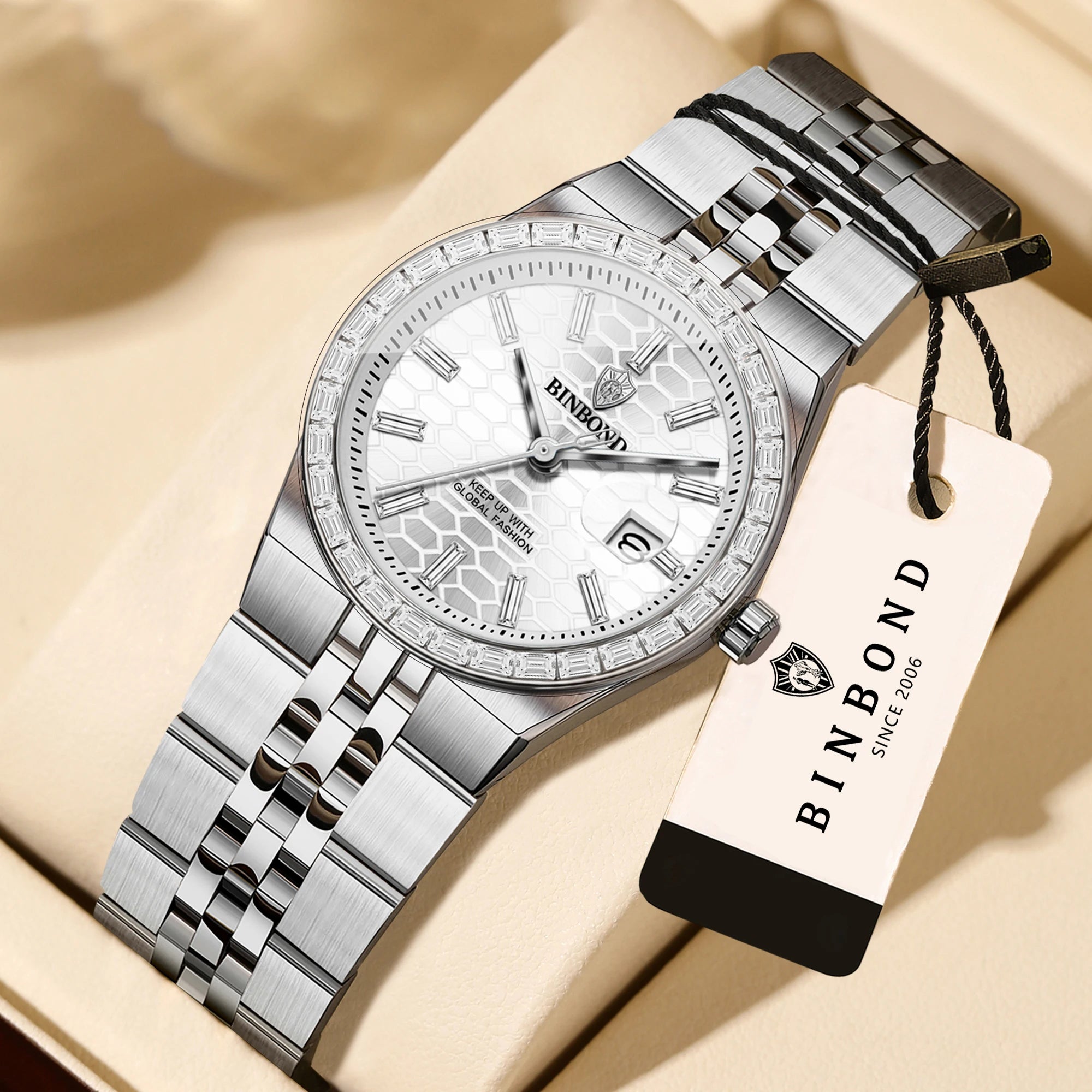 BINBOND Waterproof Sturdy Auto Date Women's Watches Fashion Reloj Ladies Casual Accurate Quartz Wristwatches For Women Luxury