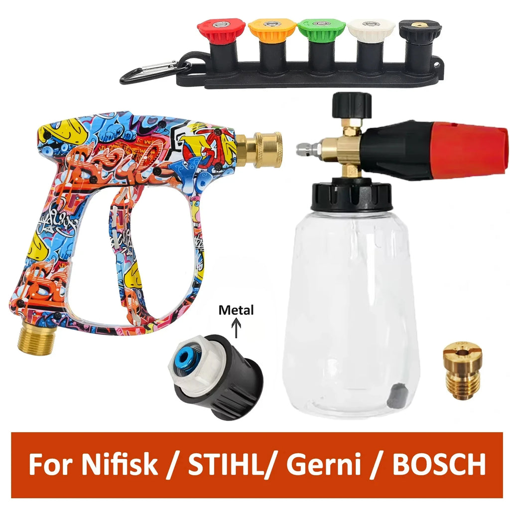 Graffiti Design Foam Cannon Kit - High Pressure Washer Gun for Karcher/Bosch/Nilfisk, Ergonomic Car/RV/Truck Wash Set
