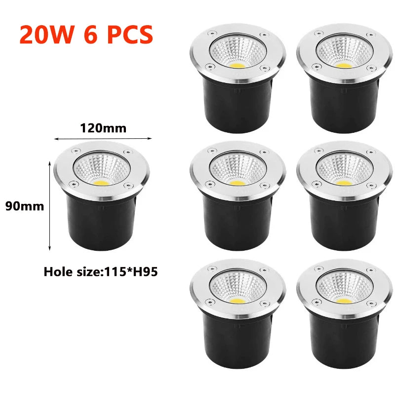 6PCS Outdoor Garden Lighting IP67 Waterproof LED Underground Light 5W10W15W Buried Light Garden Landscape Light 110V220V 12V