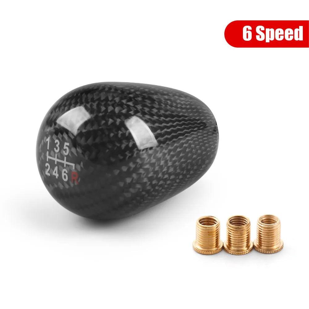 JDM Style Oval/Sphere Carbon Fiber Manual Gear Shift Knob M12*1.25 With 3 Adapters M8*1.25, M10*1.25, M10*1.5 Shift Head Knob
