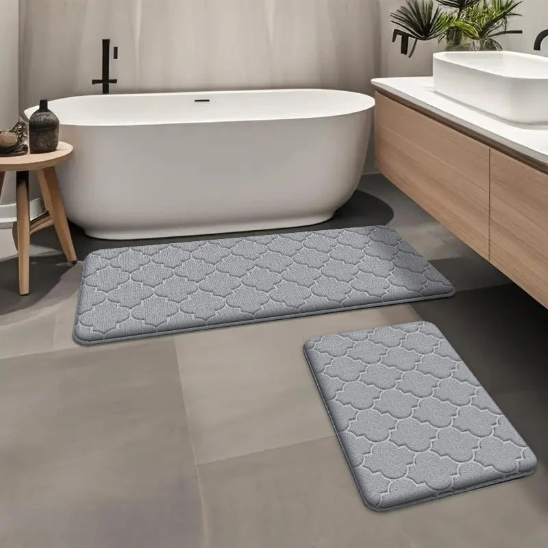 2pcs Long flannel bathroom absorbent mat thick sponge shower room toilet anti-slip mat bathtub mat home entrance mat