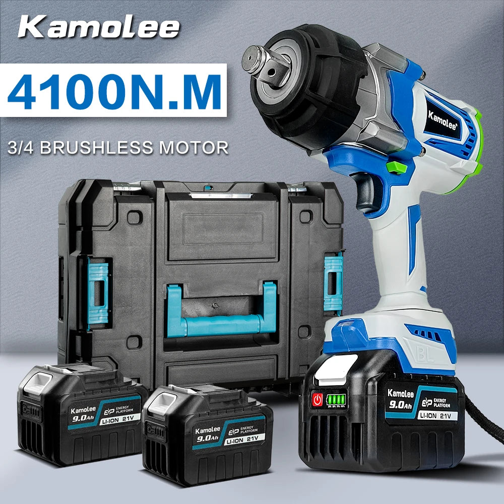 Clé électrique sans balais Kamolee 3/4 pouce 4100NM Clé à chocs Outil électrique pour batterie Makita 18v