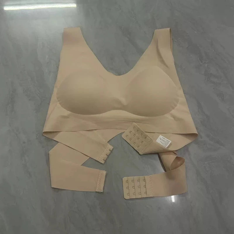 Soutien-gorge de sport sans coutures une pièce, galbant et correcteur de posture pour femme, avec boutonnière sur le devant et push-up réglable