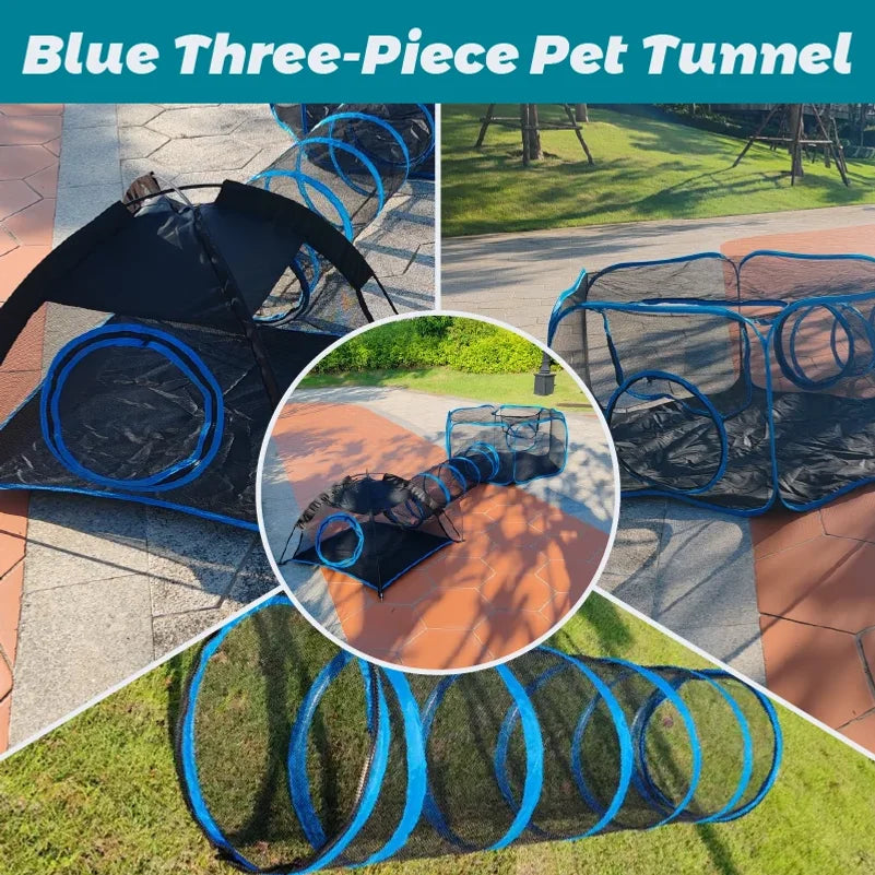 3-in-1 Portable Mesh Pet Fence Playhouse Multi-Animal Cage with Tunnel Indoor Outdoor Easy Setup for Cats And Small Animals