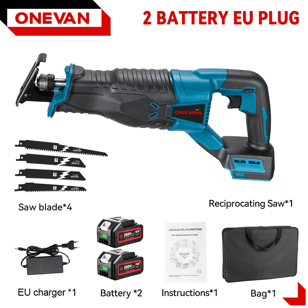 ONEVAN Scie sabre électrique 3000W 10000SPM, tronçonneuse électrique, outil de coupe sans fil pour batterie Makita 18V à broche