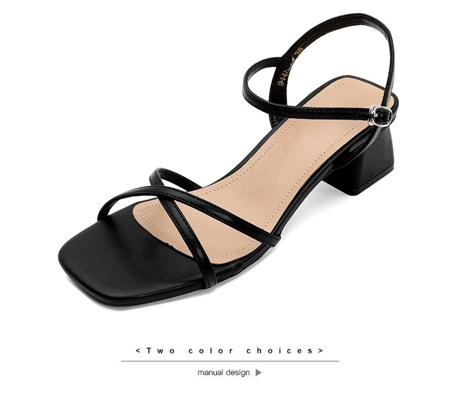 Comemore Comfortable 2023 Summer Block Heel Women's Sandals Girl Shoes Black Outer Wear Fashion Elegant Medium Heels Footwear 40