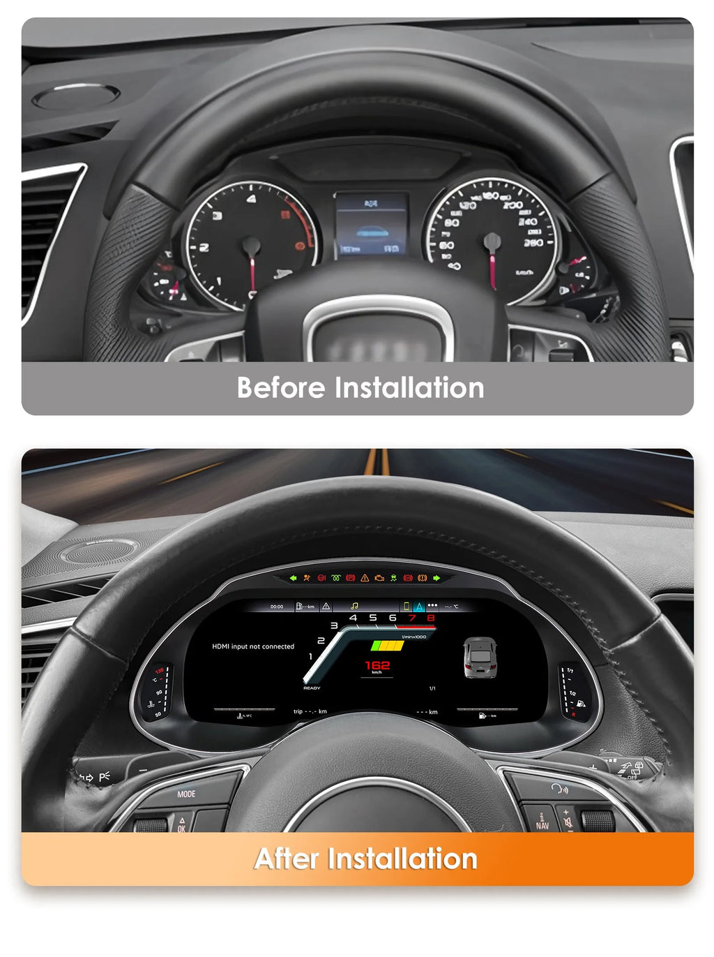 12.3 inch Digital Display Car Dashboard Cluster for Audi Q5 2009-2018 Android Auto Carplay Panel Speedometer Cockpit Gauges Dash