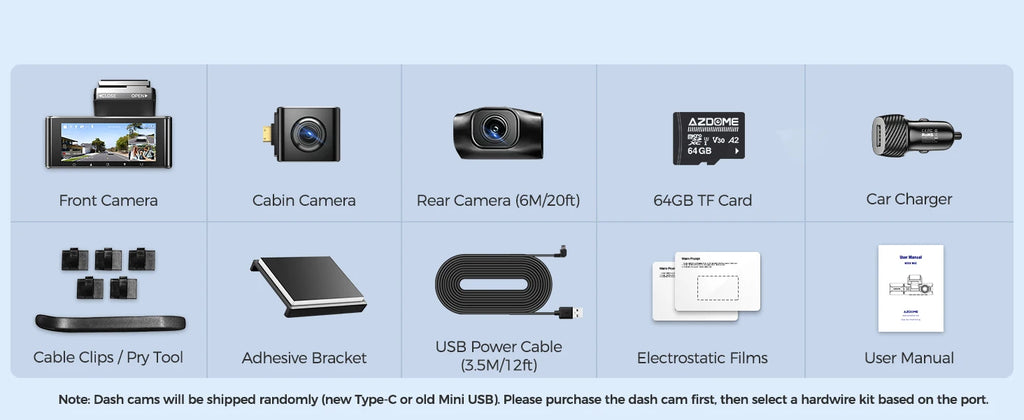 AZDOME 4K 3 Channel Dash Cam M550 Max Car Camera WiFi GPS Front and Rear Inside Recorder Car DVR IR Night Vision Parking Mode