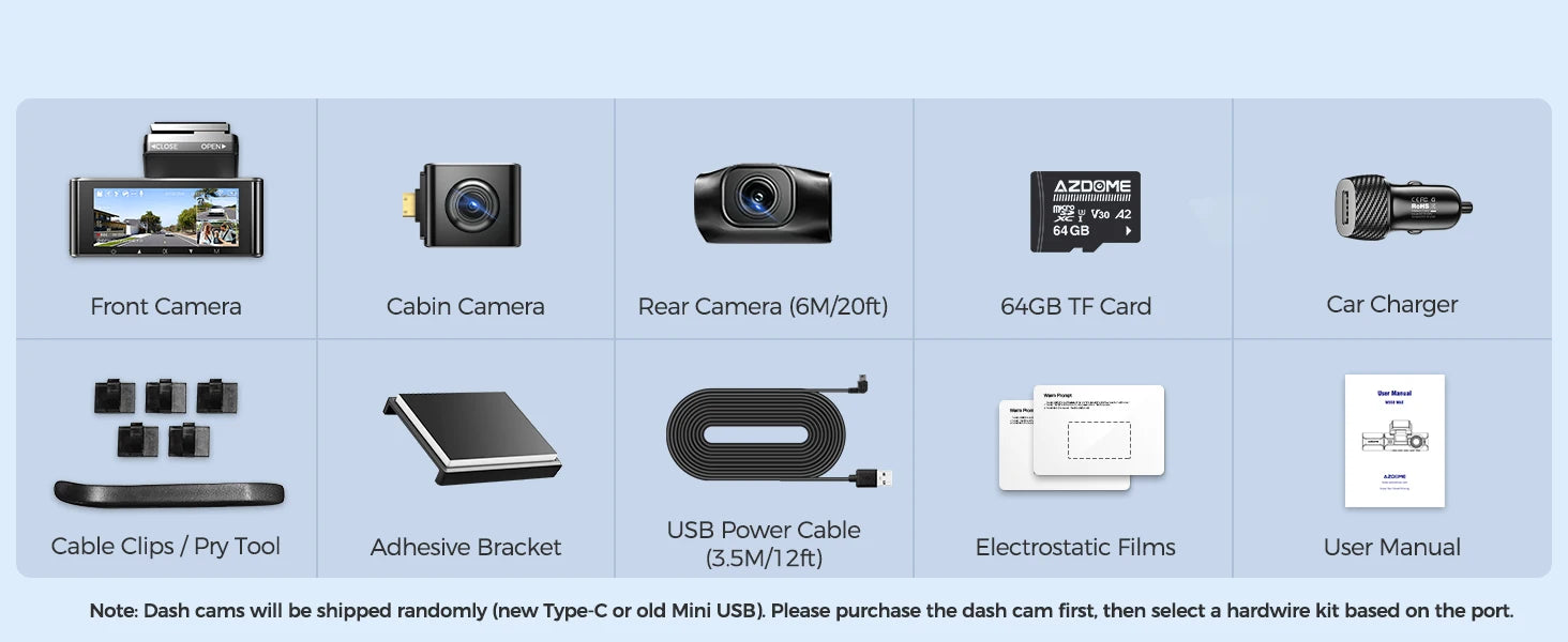 AZDOME 4K 3 Channel Dash Cam M550 Max Car Camera WiFi GPS Front and Rear Inside Recorder Car DVR IR Night Vision Parking Mode