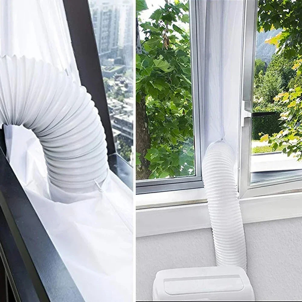 Air Conditioner Window Seal Kit, 3M/4M Flexible Cloth with Zip & Adhesive Fastener, Waterproof AC Sealing Plate for Mobile AC