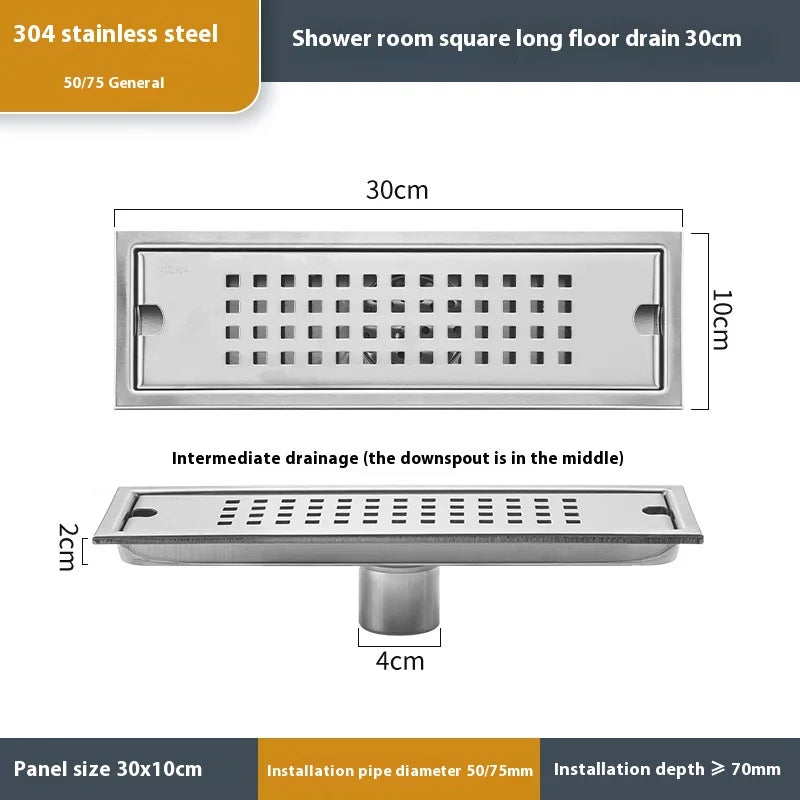 20-60cm Acier Inoxydable Carré Long Drain de Plancher Salle de Bain Égout Rectangulaire Drain de Plancher Grand Débit Drainage de Salle de Bain