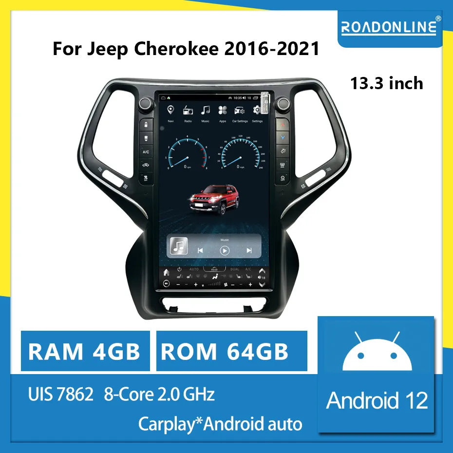 Pour Jeep Cherokee 2016-2021 Résolution 1080*1920 UIS7862 Octa-core 8+128 Go Système de Navigation GPS pour Voiture CarPlay Radio Multimédia Vidéo